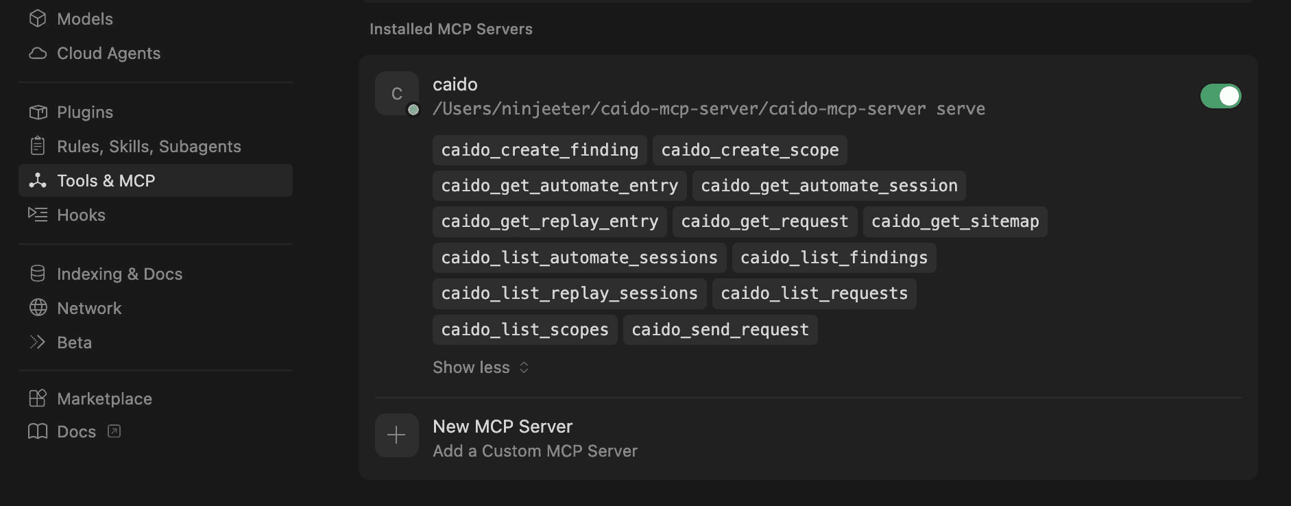 Installed MCP Servers list.