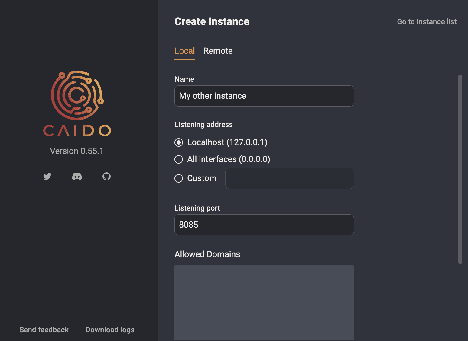 Specifying a new local instance.